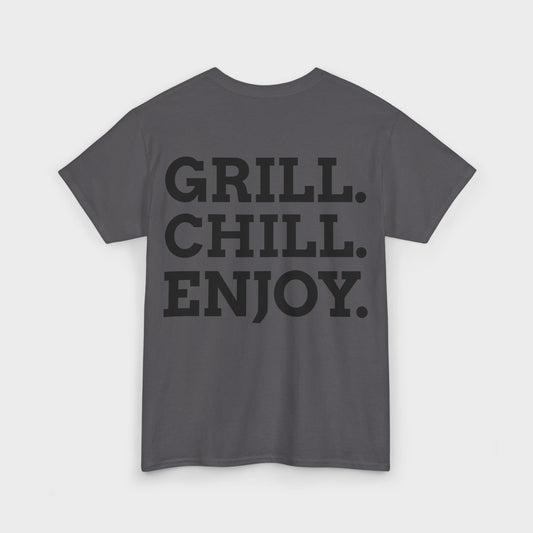 Orbie Grill. Chill. Enjoy. Graphic T-Shirt - Charcoal/Black