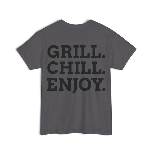 Orbie Grill. Chill. Enjoy. Graphic T-Shirt - Charcoal/Black