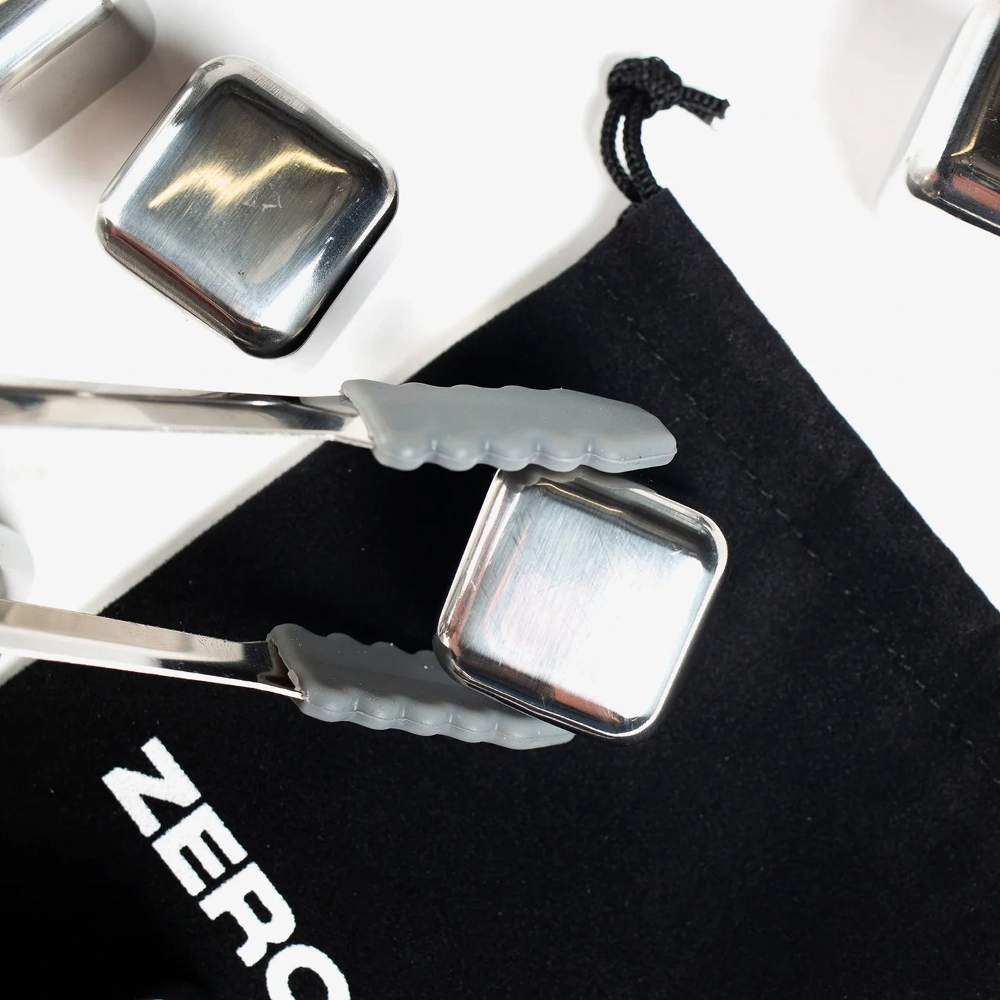 Zero Ice Reusable Stainless Steel Cubes & Tongs