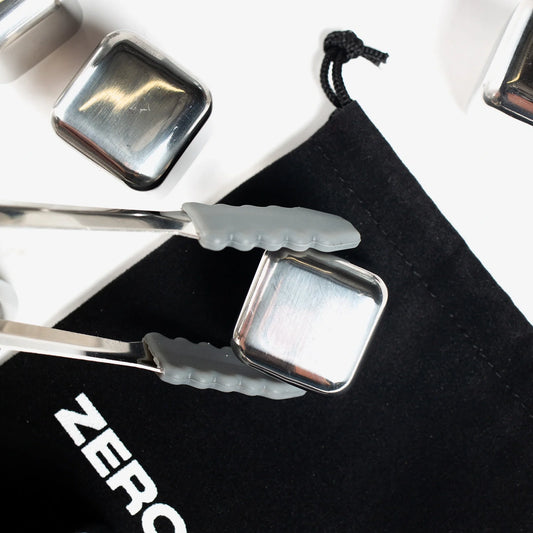 Zero Ice Reusable Stainless Steel Cubes & Tongs